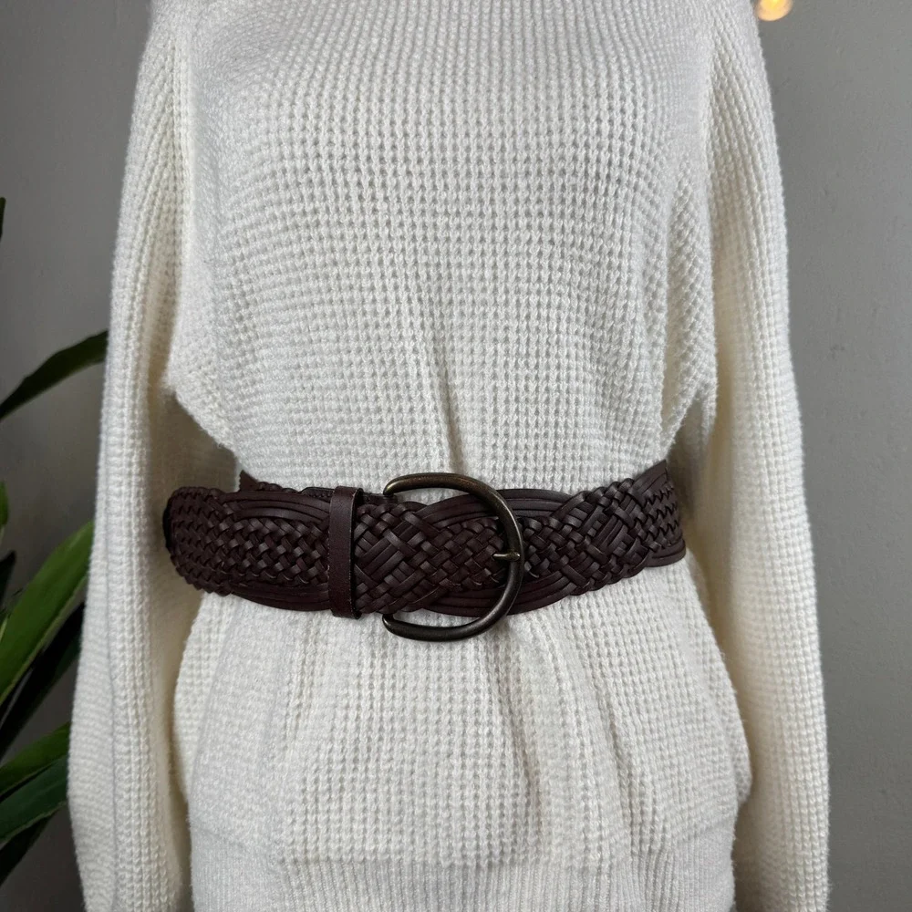 Coastal Cowgirl Festival Vintage 90s Brown Leather Braided Woven Belt Small
